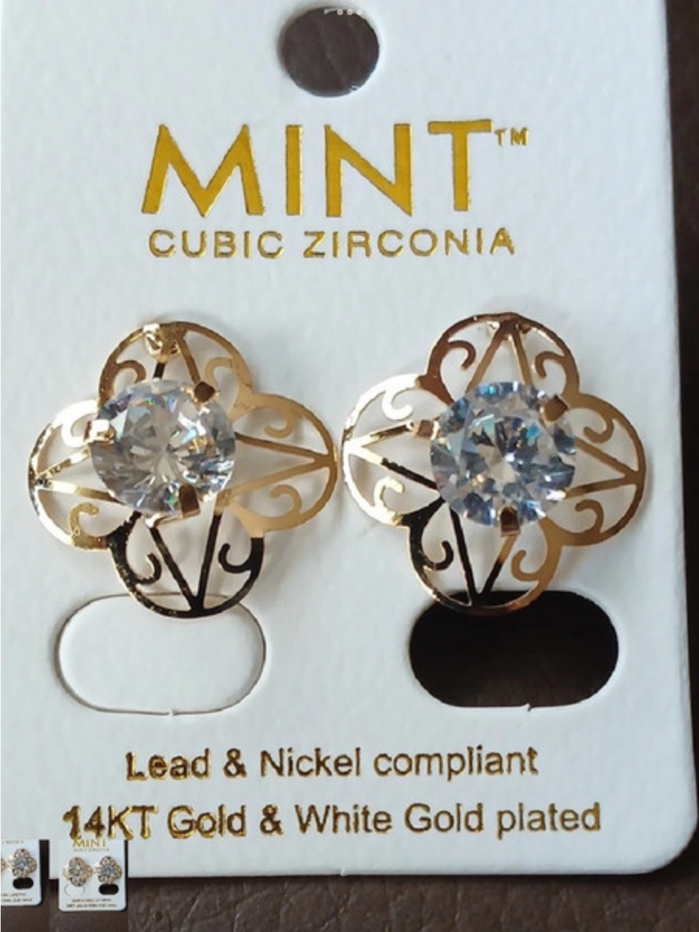 MINT Gold Floral Filigree Cubic Zirconia Stud Earrings